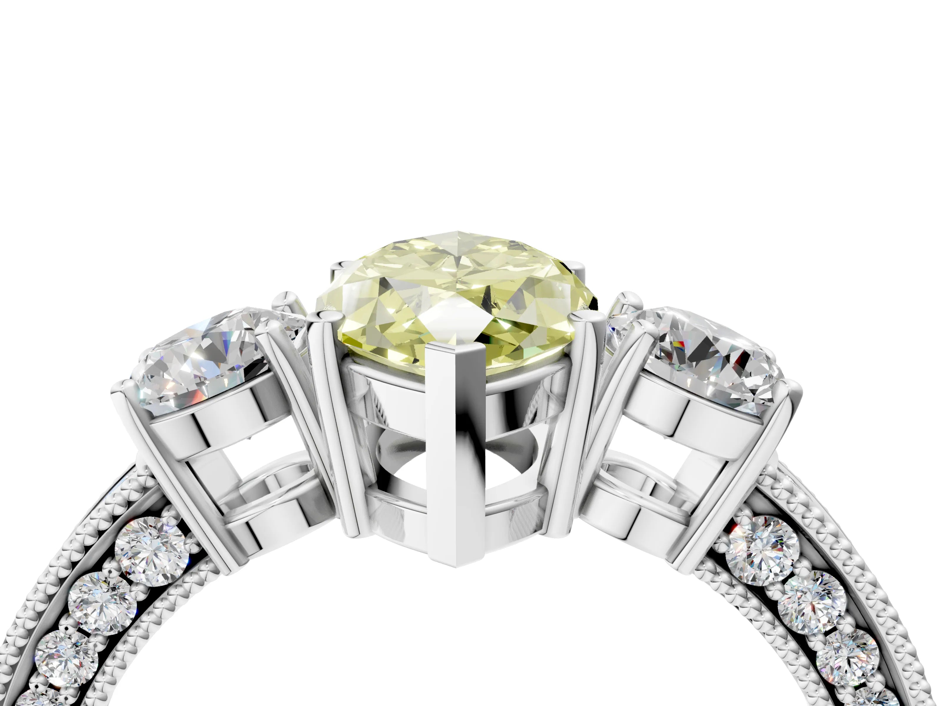 White gold Fancy Yellow Marquise Cut Three-Stone Diamond Ring with Pavé Band and Four-Prong Setting_4