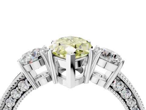 White gold Fancy Yellow Marquise Cut Three-Stone Diamond Ring with Pavé Band and Four-Prong Setting_4