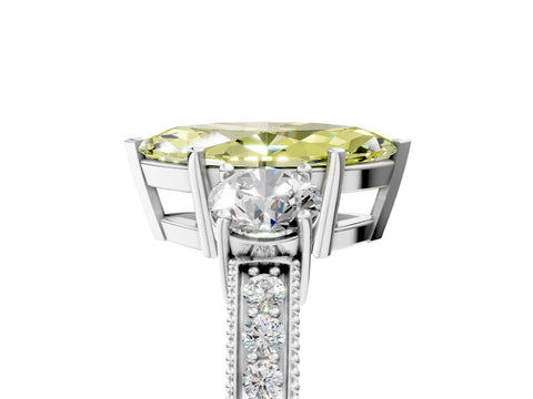 White gold Fancy Yellow Marquise Cut Three-Stone Diamond Ring with Pavé Band and Four-Prong Setting_5