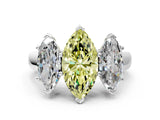 White gold Fancy Yellow Marquise Cut Three-Stone Diamond Ring with Prong Setting on a Classic Band_12