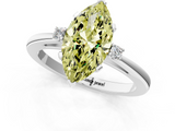White gold Fancy Yellow Marquise  Cut Three-Stone Solitaire Ring with Round Accent Diamonds and Four-Prong Setting_1