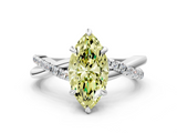 White gold Fancy Yellow Marquise  Cut Twist Band Solitaire Diamond Ring with Pavé Setting_3