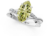 White gold Fancy Yellow Marquise  Cut Twist Band Solitaire Diamond Ring with Pavé Setting_4