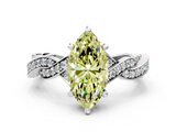 White gold Fancy Yellow Marquise  Cut Twisted Pavé Band Solitaire Ring with Four-Prong Setting