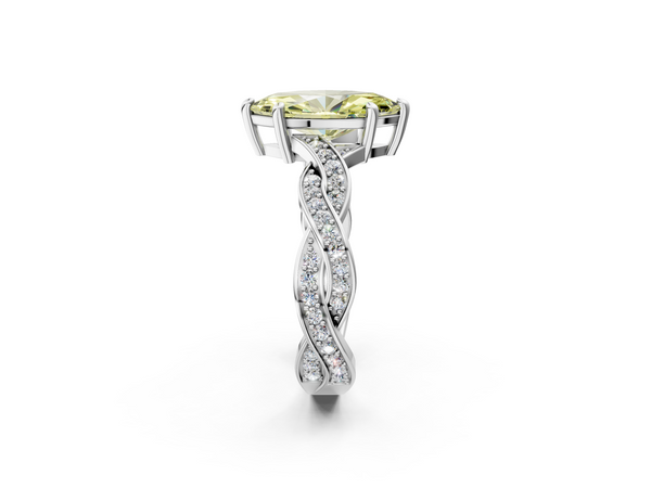 Platinum Fancy Yellow Marquise  Cut Twisted Pavé Band Solitaire Ring with Four-Prong Setting