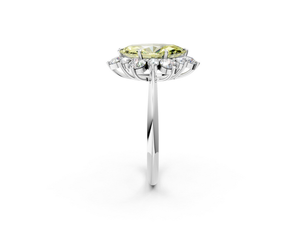Platinum Fancy Yellow Marquise  Diamond Cluster Halo Ring with Solitaire Band and Four-Prong Setting