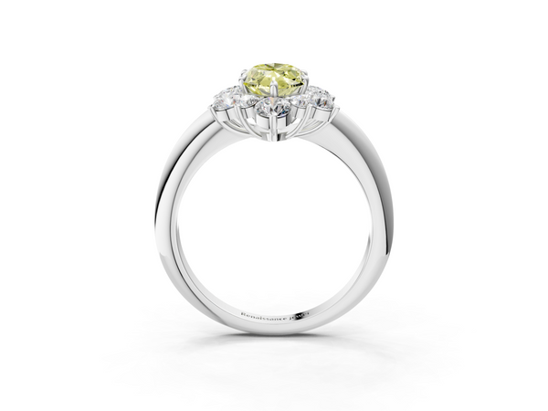 Platinum Fancy Yellow Marquise  Diamond Cluster Halo Ring with Solitaire Band and Four-Prong Setting