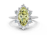 White gold Fancy Yellow Marquise  Diamond Cluster Halo Ring with Solitaire Band and Four-Prong Setting