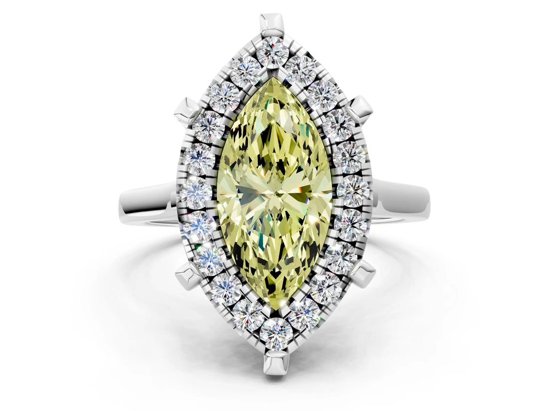 White gold Fancy Yellow Marquise  Diamond Cluster Halo Solitaire with Four-Prong Setting_35