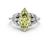 White gold Fancy Yellow Marquise  Diamond Cluster Leaf Design Ring with Prong Setting