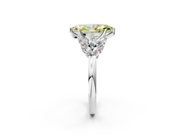 White gold Fancy Yellow Marquise  Diamond Cluster Leaf Design Ring with Prong Setting