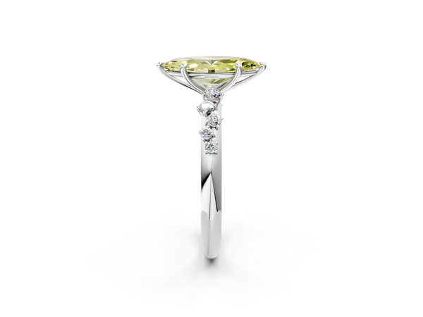 White gold Fancy Yellow Marquise  Diamond Cluster Prong-Set Solitaire Ring