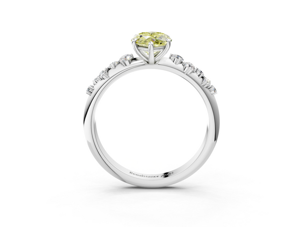 White gold Fancy Yellow Marquise  Diamond Cluster Prong-Set Solitaire Ring