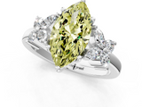 White gold Fancy Yellow Marquise  Diamond Floral Cluster Ring with Solitaire Band and Prong Setting_1
