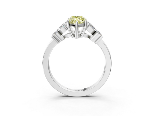 White gold Fancy Yellow Marquise  Diamond Floral Cluster Ring with Solitaire Band and Prong Setting