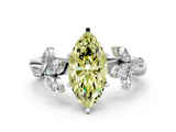 White gold Fancy Yellow Marquise  Diamond Floral Vine Solitaire Engagement Ring