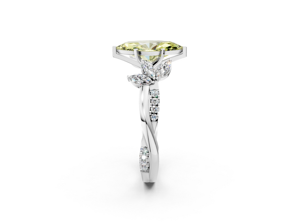 White gold Fancy Yellow Marquise  Diamond Floral Vine Solitaire Engagement Ring