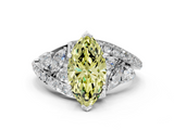 White gold Fancy Yellow Marquise  Diamond Halo Ring with Marquise and Pavé Band in Prong Setting