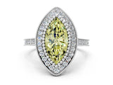 White gold Fancy Yellow Marquise  Diamond Halo Ring with Milgrain Frame and Pavé Band_33