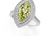 White gold Fancy Yellow Marquise  Diamond Halo Ring with Milgrain Frame and Pavé Band_34