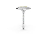 White gold Fancy Yellow Marquise  Diamond Halo Ring with Milgrain Frame and Pavé Band_35