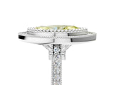 White gold Fancy Yellow Marquise  Diamond Halo Ring with Milgrain Frame and Pavé Band_45