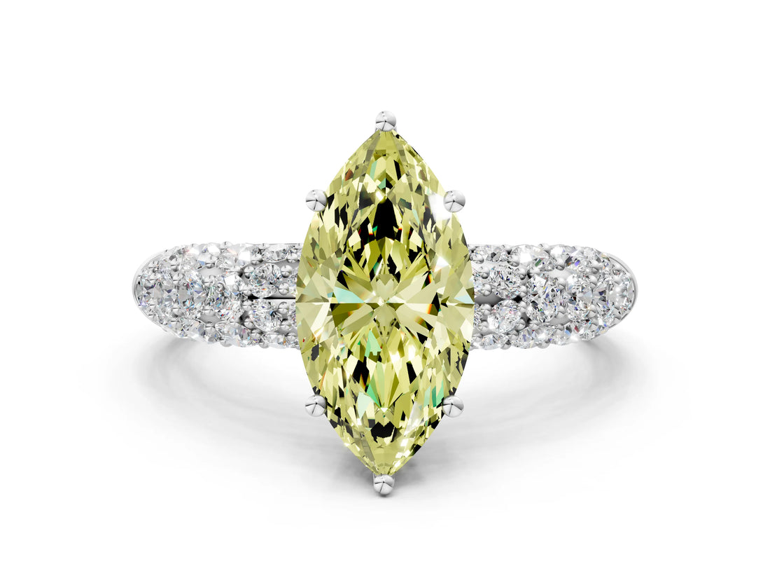 White gold Fancy Yellow Marquise  Diamond Pavé Band Solitaire Ring with Four-Prong Setting_29