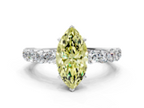 White gold Fancy Yellow Marquise  Diamond Pavé Band Solitaire with Four-Prong Setting