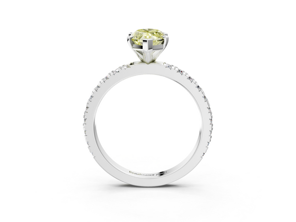 Platinum Fancy Yellow Marquise  Diamond Pavé Band Solitaire with Four-Prong Setting