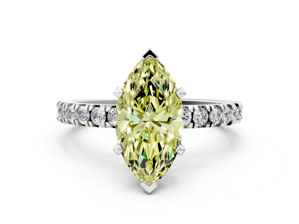Platinum Fancy Yellow Marquise  Diamond Pavé Band Solitaire with Four-Prong Setting