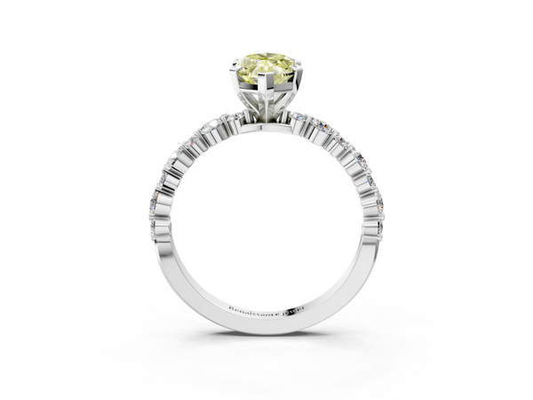 White gold Fancy Yellow Marquise Cut Diamond Prong Set Engagement Ring with Pavé Band
