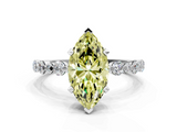 White gold Fancy Yellow Marquise  Diamond Prong Set Engagement Ring with Pave Band