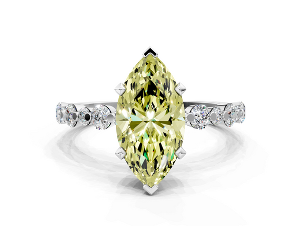 White gold Fancy Yellow Marquise Cut Diamond Prong Set Engagement Ring with Pavé Band