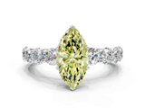 White gold Fancy Yellow Marquise  Diamond Prong Setting with Side Stones on a Pave Band