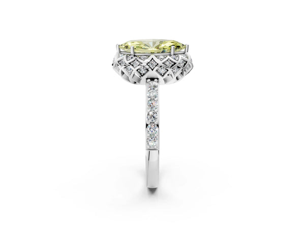 White gold Fancy Yellow Marquise  Diamond Solitaire Ring with Shared Prong Pavé Band