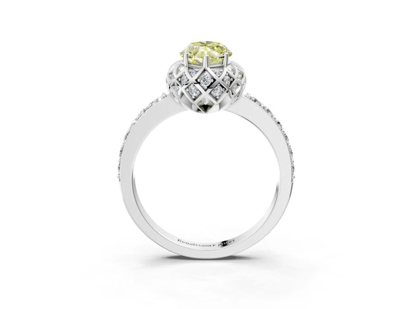 White gold Fancy Yellow Marquise  Diamond Solitaire Ring with Shared Prong Pavé Band