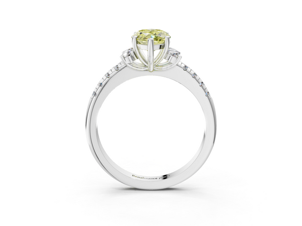 Platinum Fancy Yellow Marquise  Diamond Three-Stone Pave Band with Four-Prong Setting