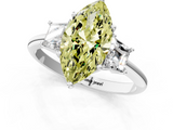 White gold Fancy Yellow Marquise  Diamond Three-Stone Ring with Trapezoid Side Stones and Prong Setting_1