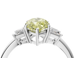 White gold Fancy Yellow Marquise  Diamond Three-Stone Ring with Trapezoid Side Stones and Prong Setting_4
