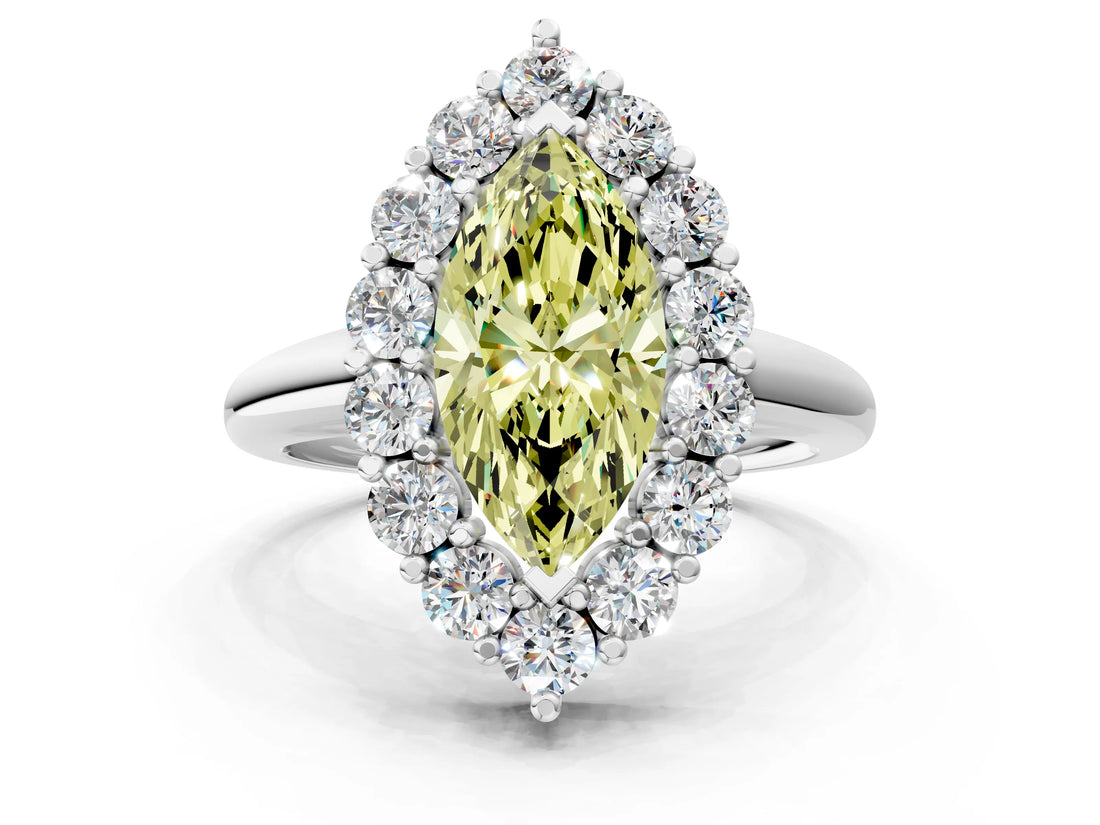 White gold Fancy Yellow Marquise  Halo Cluster Diamond Engagement Ring with Prong Setting and Polished Band_20