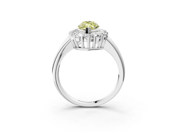 Platinum Fancy Yellow Marquise  Halo Cluster Diamond Engagement Ring with Prong Setting and Polished Band