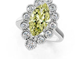 White gold Fancy Yellow Marquise  Halo Diamond Cluster Engagement Ring with Milgrain Bezel Setting and Solitaire Band_64