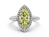 White gold Fancy Yellow Marquise  Halo Diamond Engagement Ring with Intricate Filigree Band and Four-Prong Setting