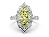 White gold Fancy Yellow Marquise  Halo Diamond Engagement Ring with Milgrain Band and Four-Prong Setting_28