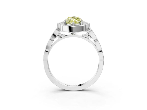 White gold Fancy Yellow Marquise  Halo Diamond Engagement Ring with Milgrain Band and Four-Prong Setting
