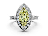 White gold Fancy Yellow Marquise  Halo Diamond Engagement Ring with Milgrain Pave Band and Four-Prong Setting_171