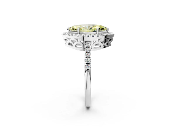 Platinum Fancy Yellow Marquise  Halo Diamond Engagement Ring with Pavé Band and Four-Prong Setting