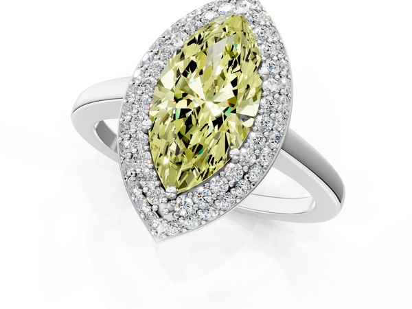 White gold Fancy Yellow Marquise  Halo Diamond Engagement Ring with Solitaire Band and Four-Prong Setting