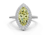 White gold Fancy Yellow Marquise  Halo Diamond Engagement Ring with Solitaire Band and Four-Prong Setting