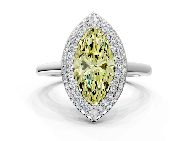 White gold Fancy Yellow Marquise  Halo Diamond Engagement Ring with Solitaire Band and Four-Prong Setting